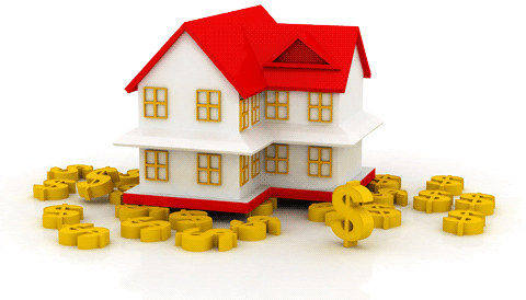 A drawing of a House surrounded by 3D dollar signs